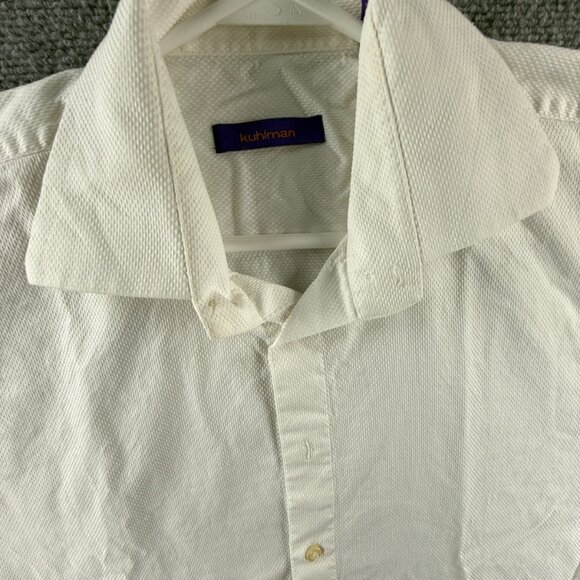 Kuhlman Button Up Long Sleeve Dress Shirt White Size 43 Cotton Textured Men - Picture 2 of 16
